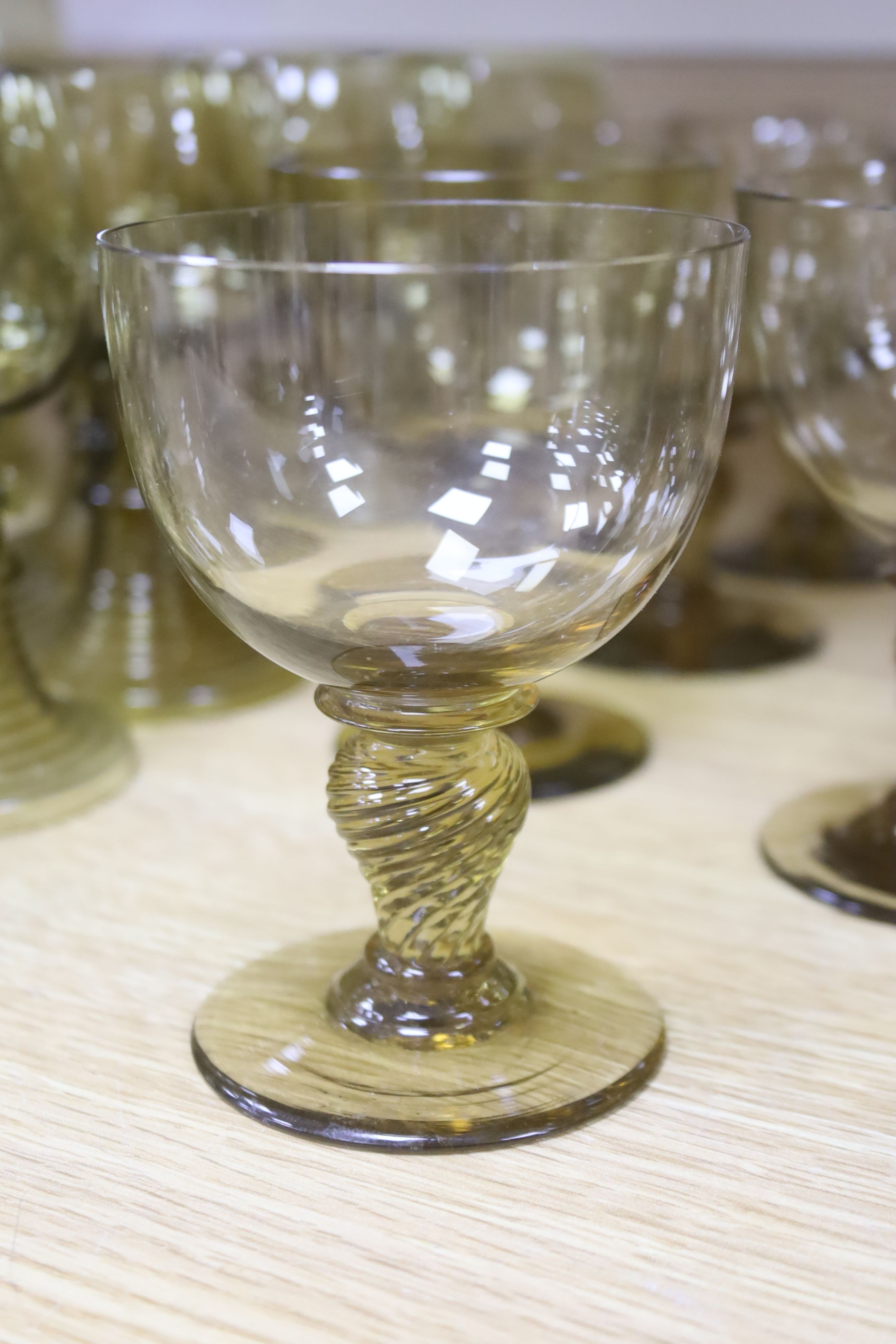 A large collection of roemer and humpen type drinking glasses